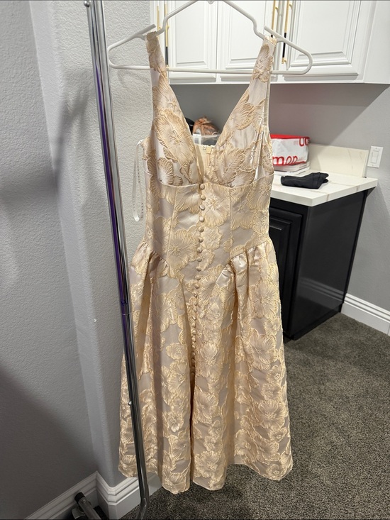 Azazie Dresses & Skirts - Azazie Champagne Floral Brocade Midi Dress